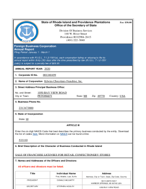 Rhode Island Foreign Business Corporation Annual Report