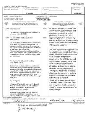North Carolina Statement of Deficiencies