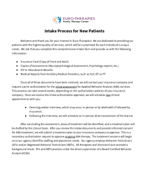 New Patient Intake Form for ABA Therapy