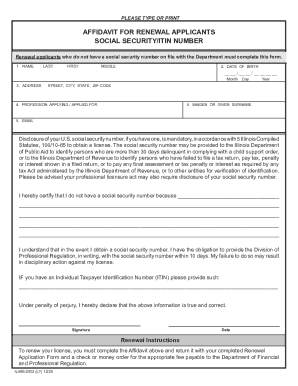 Affidavit for Renewal Applicants