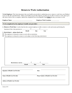 Return to Work Authorization Form