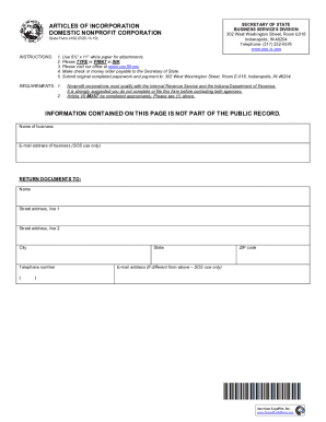 Indiana Nonprofit Articles of Incorporation