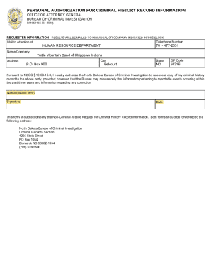 Personal Authorization for Criminal History Record Information