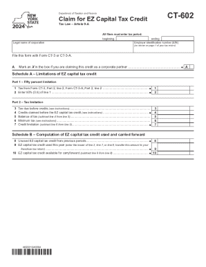 New York EZ Capital Tax Credit Claim Form CT-602