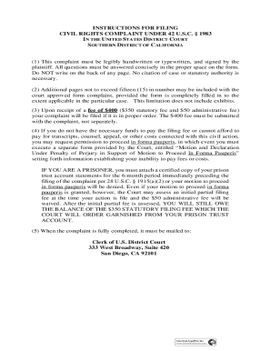 Civil Rights Complaint Form 42 U.S.C. § 1983