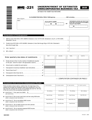 NYC-221 Underpayment of Estimated Unincorporated Business Tax 2025