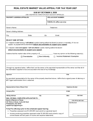 Real Estate Market Value Appeal for Tax Year 2027