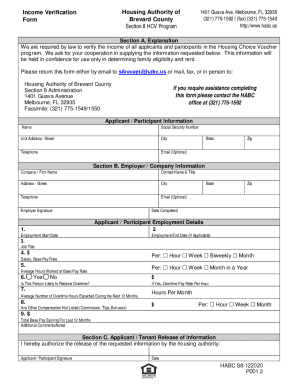 Income Verification Form for Section 8 HCV Program