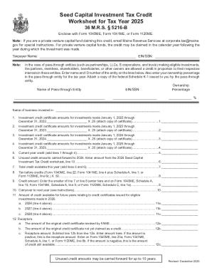 Maine Seed Capital Investment Tax Credit Worksheet