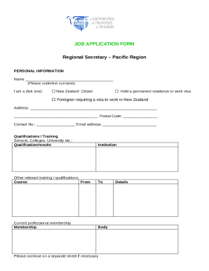 Job Application Form for Regional Secretary