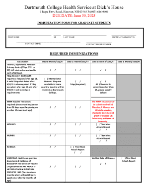 Dartmouth College Graduate Student Immunization Form