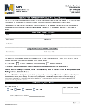 California Level 2 Appeal Administrative Hearing Request