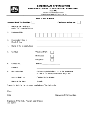GITAM Answer Book Verification Application Form