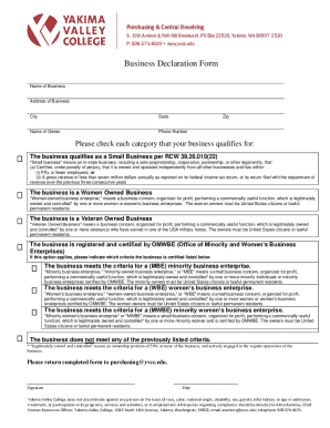 Washington Business Declaration Form