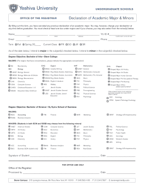 Declaration of Academic Major & Minors
