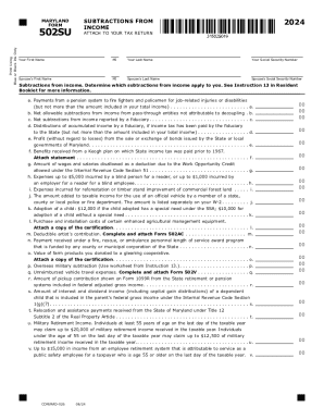 Maryland Subtractions from Income Form 502SU