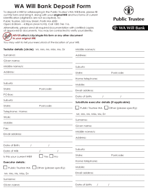 WA Will Bank Deposit Form