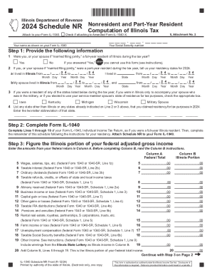 Illinois Schedule NR Nonresident and Part-Year Resident Tax Form