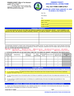 Pender County Personal Property Tax Listing Form
