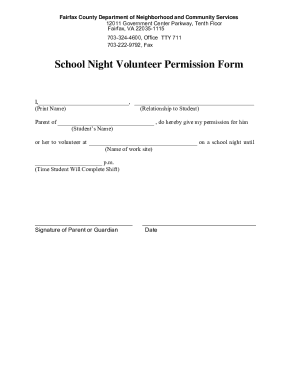 School Night Volunteer Permission Form