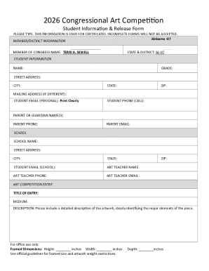 2026 Congressional Art Competition Student Information Form