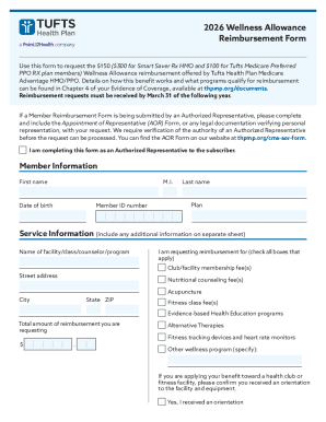 Tufts Health Plan Wellness Allowance Reimbursement Form