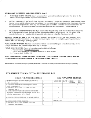 Lansing Estimated Income Tax Form L-1040ES