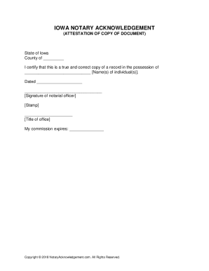 Iowa Notary Attestation of Copy