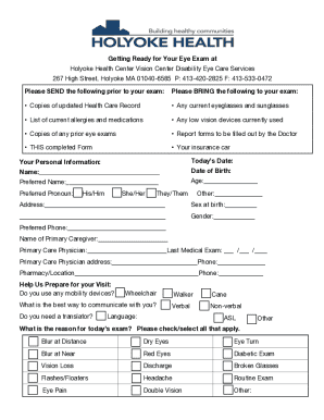 Eye Exam Preparation Form