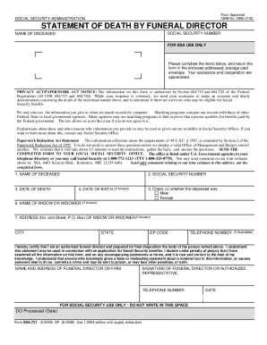 Statement of Death by Funeral Director