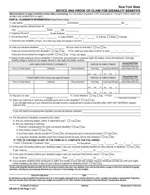 New York State Disability Benefits Claim Form