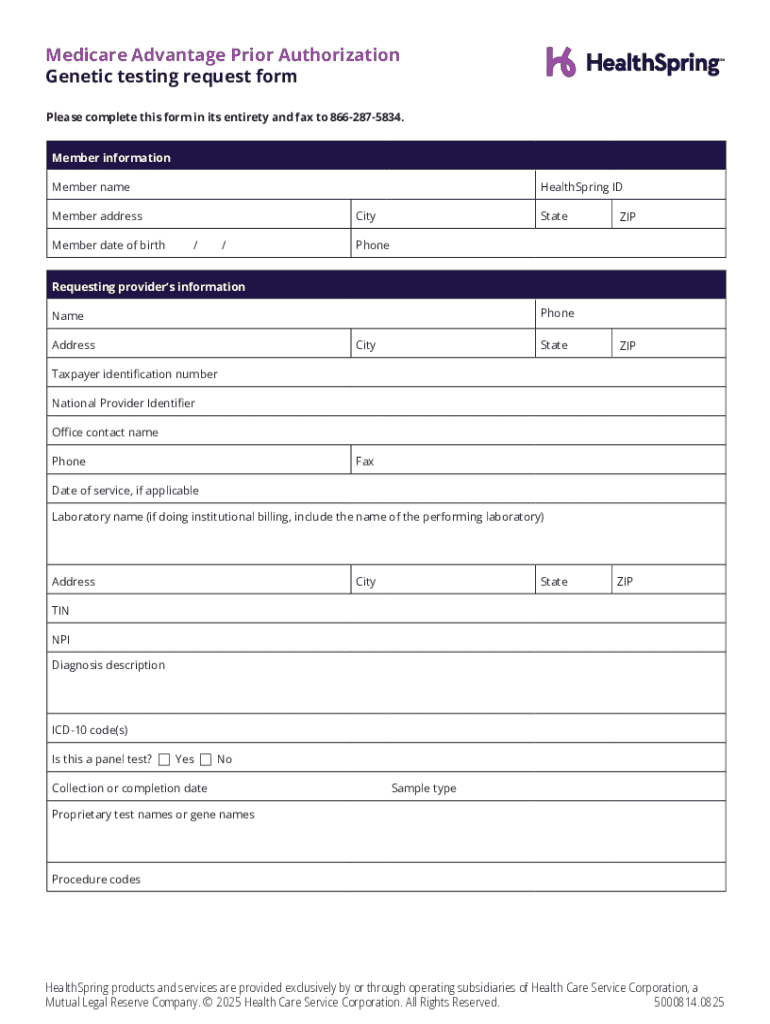 Medicare Advantage Genetic Testing Request Form - Blank Fillable ...
