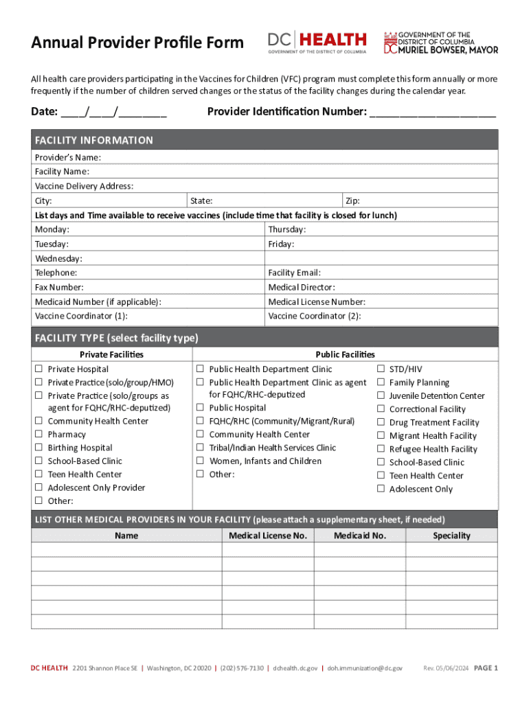 Provider Bio Form Example Annual Provider Profile Form - Blank Fillable Template | Fill Out ...