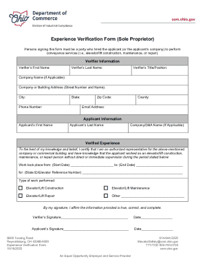 Experience Verification Form for Elevator Services - Blank Fillable ...