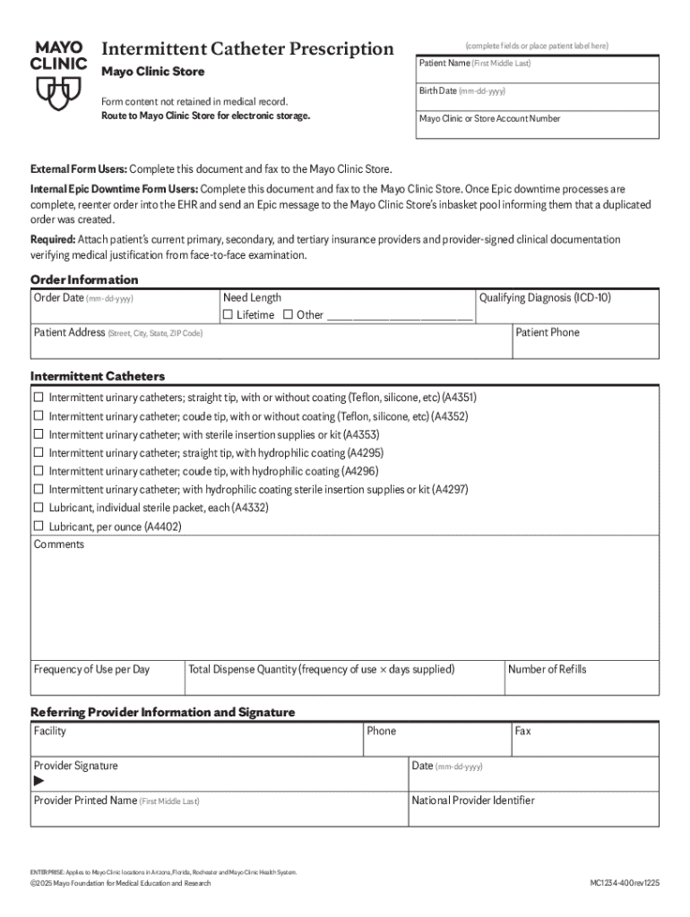 General Clean Intermittent Cath Rx Form Intermittent Catheter Prescription - Blank Fillable Template | Fill Out ...