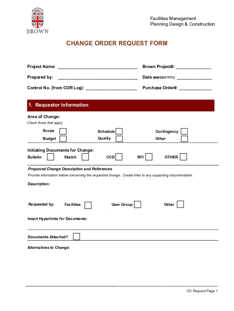 Change Order Request Form - Blank Fillable Template | Fill Out, Print ...