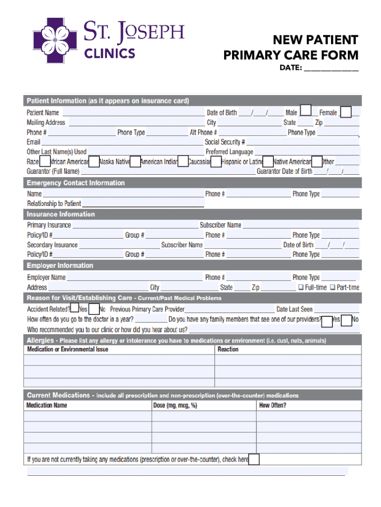 Primary Health Forms.pdf New Patient Primary Care Form - Blank Fillable Template | Fill Out ...