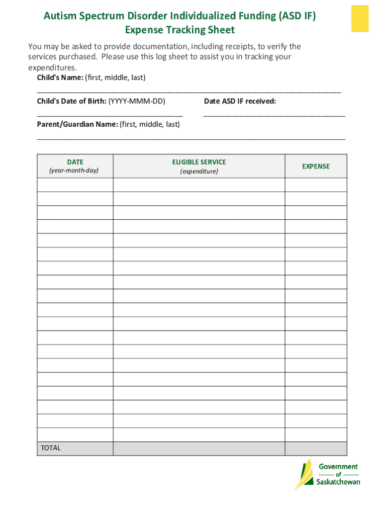 Blank Asd Spectrum Autism Spectrum Disorder Expense Tracking Sheet - Blank Fillable ...