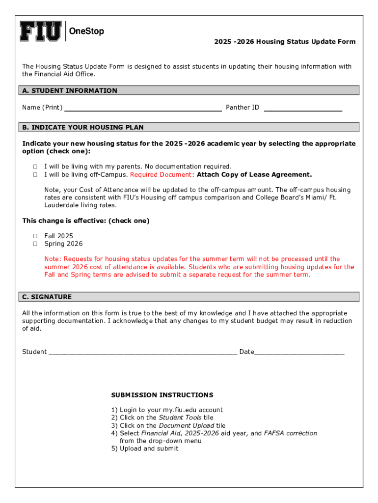 2025-2026 Housing Status Update Form - Blank Fillable Template | Fill ...