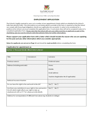 UK School Employment Application Form