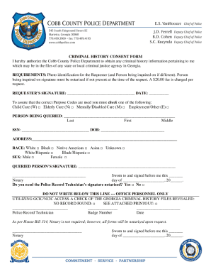 Criminal History Consent Form - Blank Fillable Template | Fill Out ...