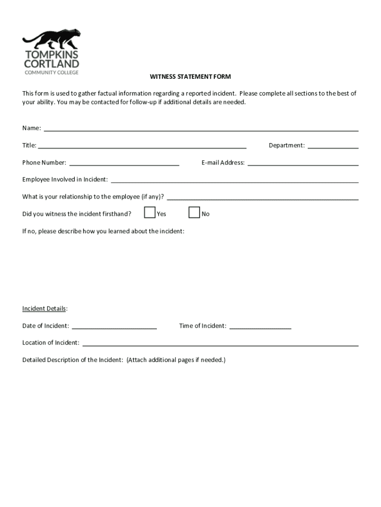 Witness Statement Form - Fill Out, Sign & Share Online | pdfFiller