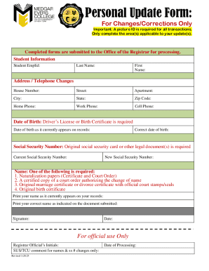 Student Personal Update Form - Blank Fillable Template | Fill Out ...