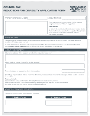 Council Tax Reduction for Disability Application Form