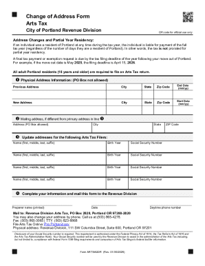 Portland Arts Tax Change of Address Form