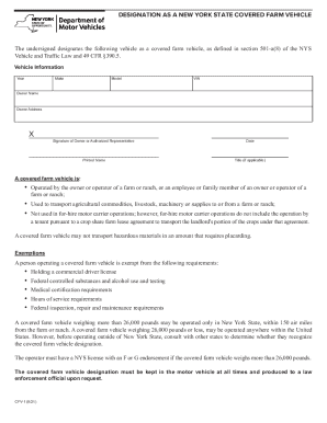 New York Covered Farm Vehicle Designation