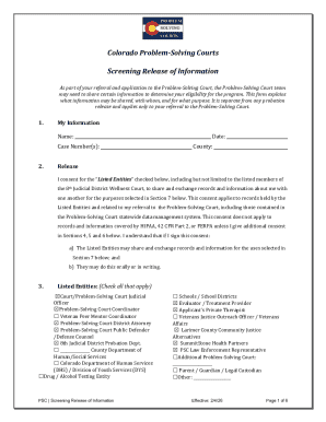 Colorado Problem-Solving Court Screening Release of Information