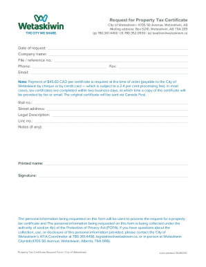 Property Tax Certificate Request Form