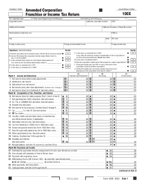California Form 100X Amended Corporation Franchise or Income Tax Return