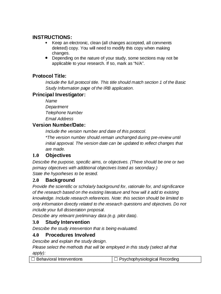 Simple Study Protocol Format Research Protocol Template - Fill Out, Sign & Share Online | pdfFiller
